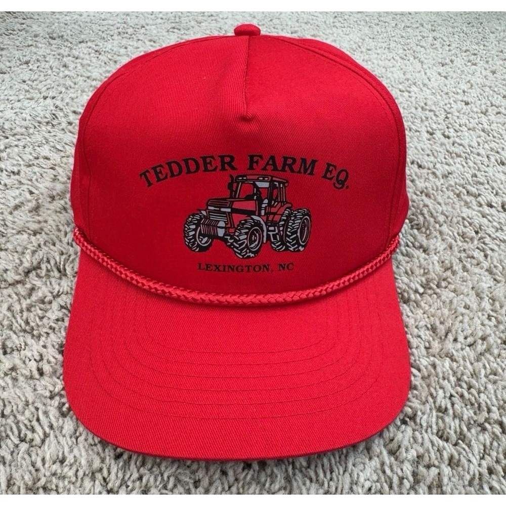 Vtg Tedder Farm Eq Lexington NC Trucker Hat Red Tractor Logo Snapback Rope Cap